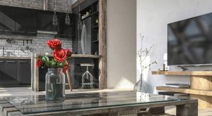 elegant-kitchen-with-vase-of-red-roses